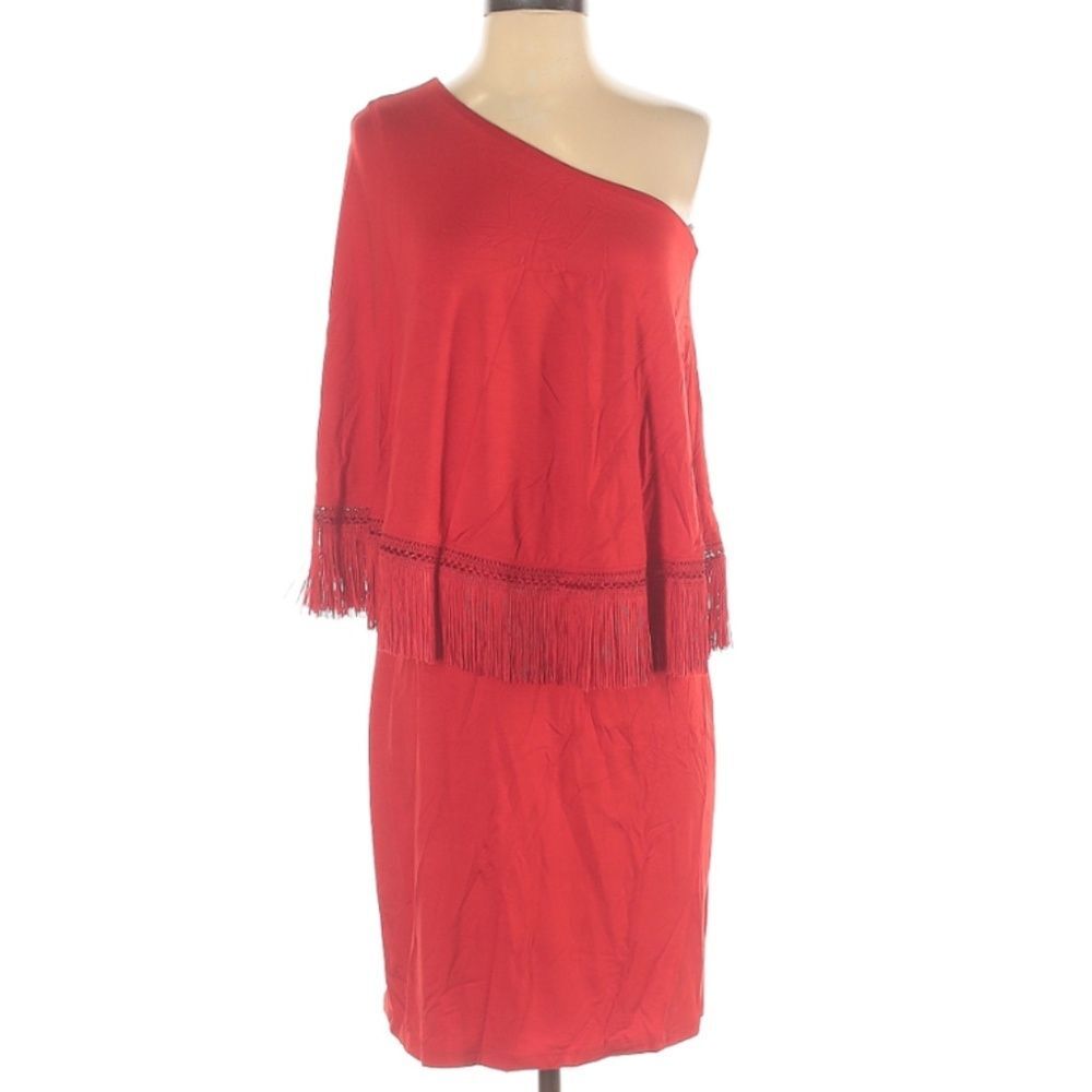 Trina Turk Eastside Asymmetrical One Shoulder Fringe Red Eastside Dress Small 6